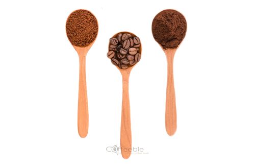 cofffee grind sizes on wooden spoons