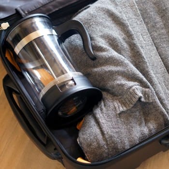 french press in suitcase